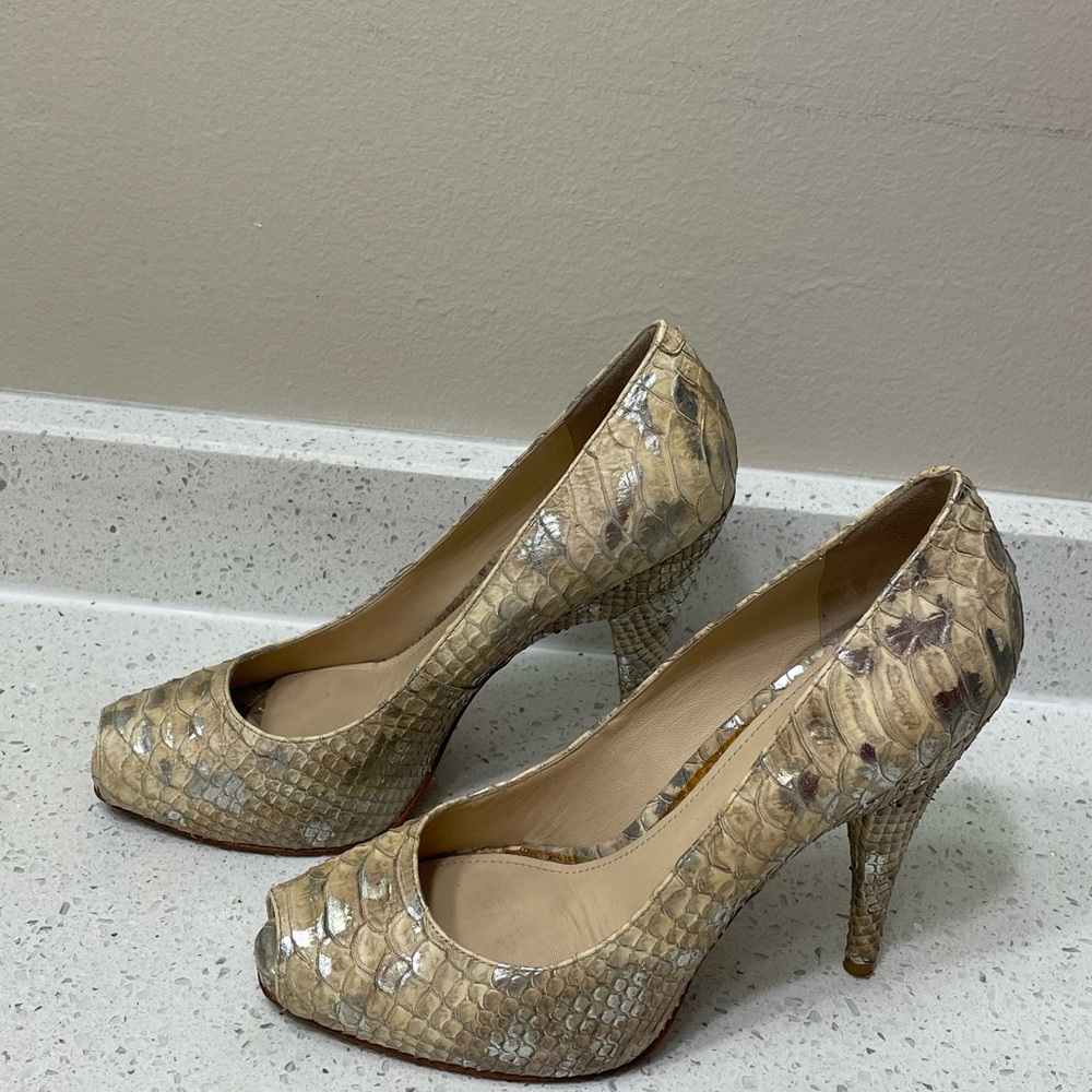 Joan&David Metallic Embossed Python Champagne Heel - image 2